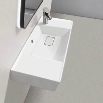Bathroom Sink Rectangular White Ceramic Wall Mounted or Drop In Sink CeraStyle 044700-U